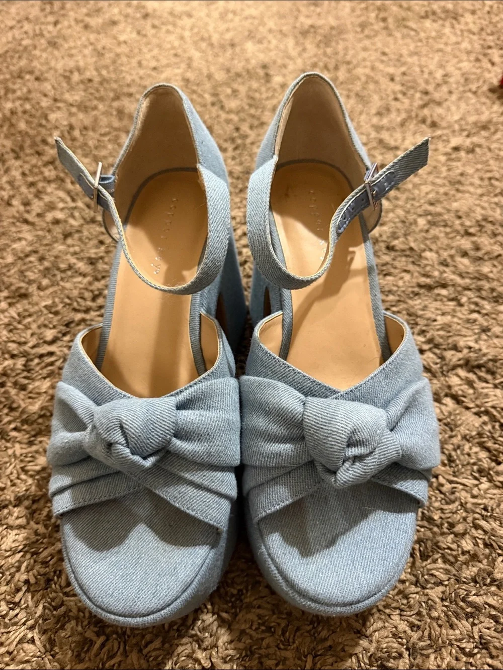 Copper Key Light Blue Denim Knot Platform Sandals with Ankle Strap